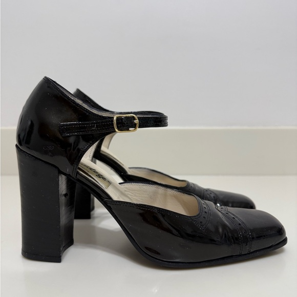 Black Block Heel Patent Leather Dress Shoes Mary Jane Style Design - Picture 1 of 10
